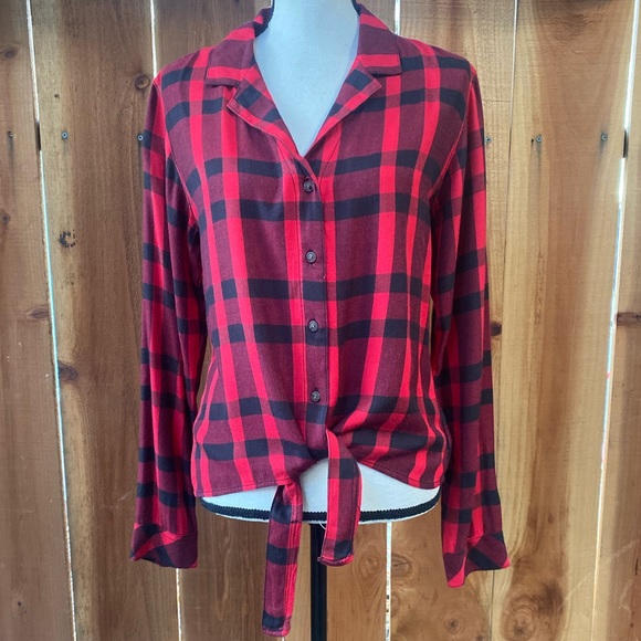 Sanctuary Tops - Sanctuary Buffalo Plaid Long Sleeve Tie knot Top button up